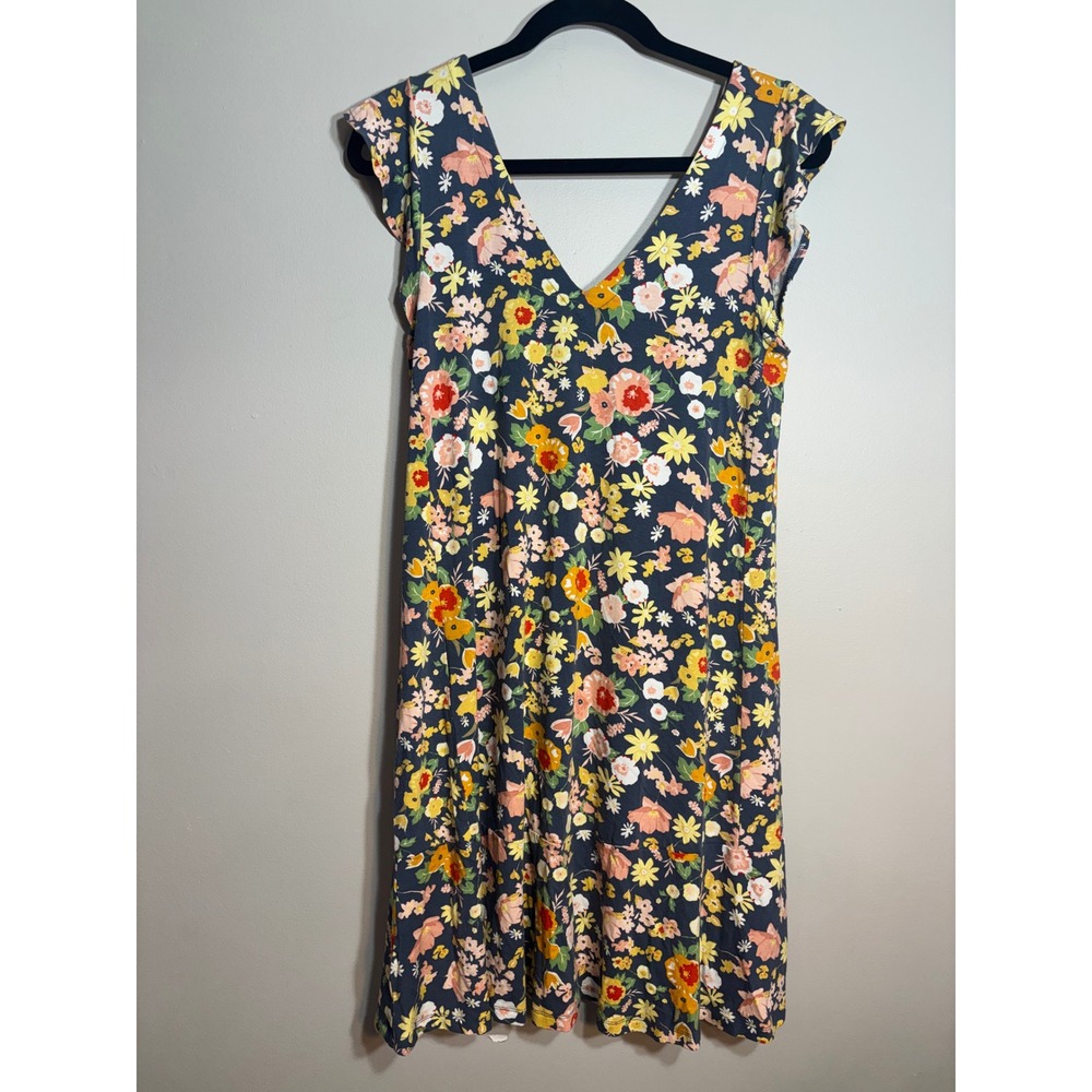 Loft Outlet Women Small Floral V-Neck Flutter‎ Sleeve Tiered Mini Dress Multi